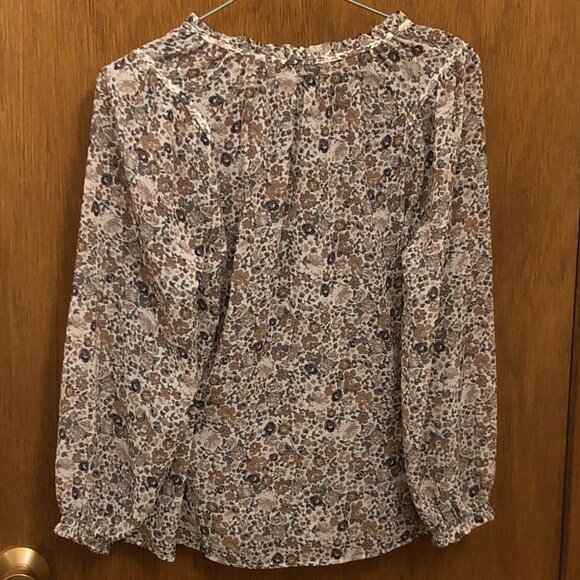 Reitmans - neck tie blouse - beige - floral - flowy - quarter sleeve - XS Petite - Picture 2 of 7